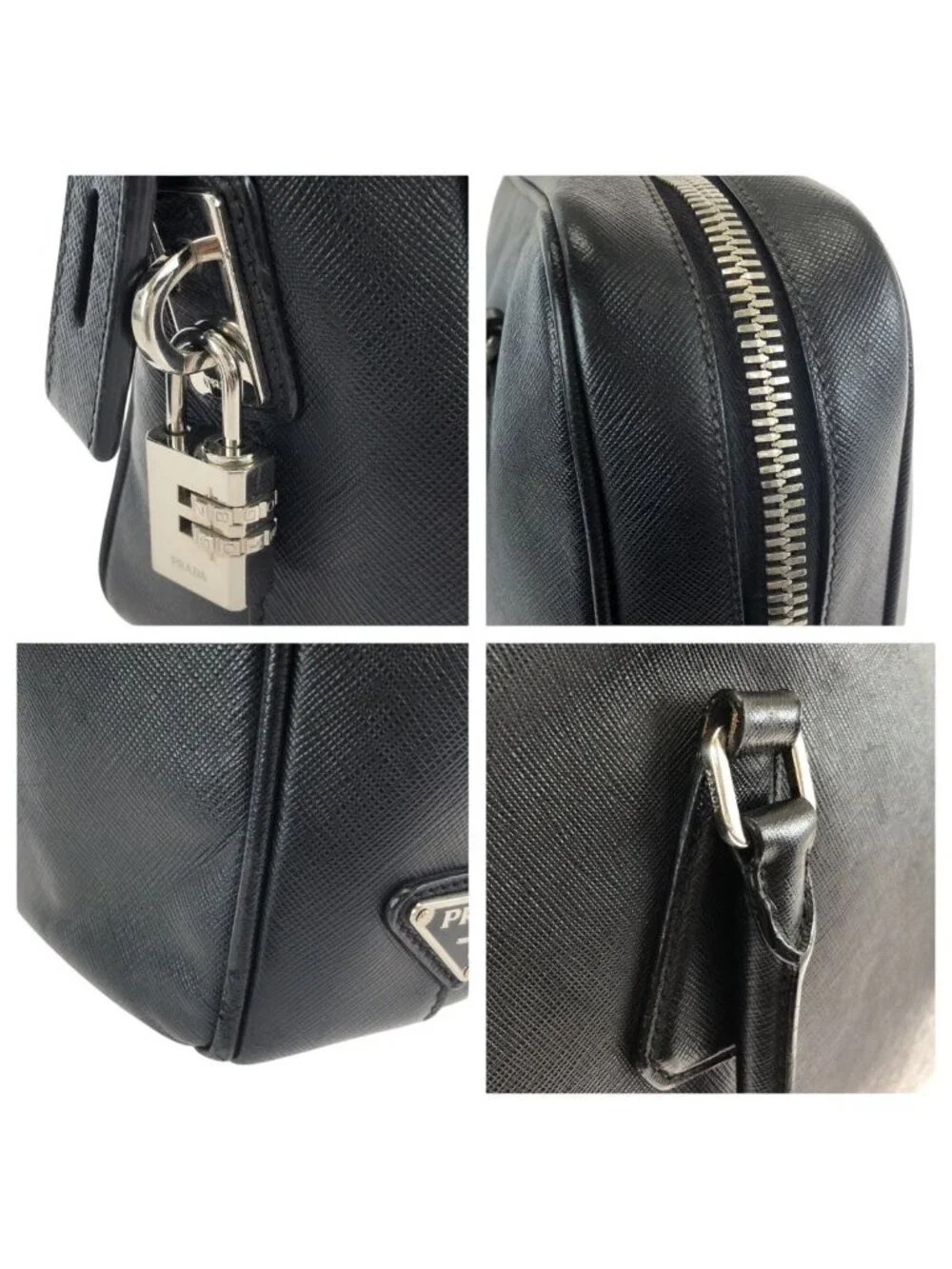Prada Saffiano Black Silver Leather Business Briefcase